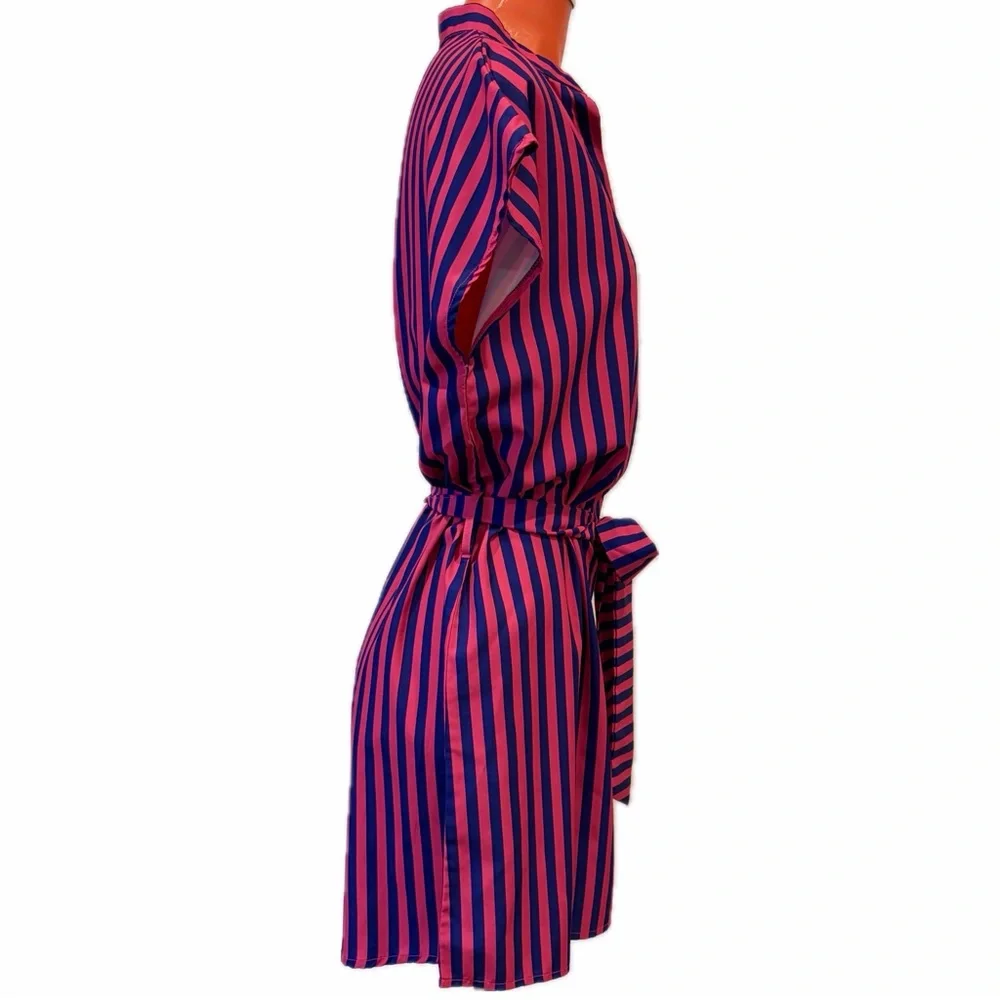 Striped Pink and Blue Tie-Waist Bodycon Dress